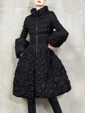 Lalie Pleated Design Down Stand Collar Coat