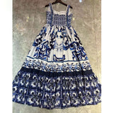 Victorine Spaghetti Strap Porcelain Print Summer Dress