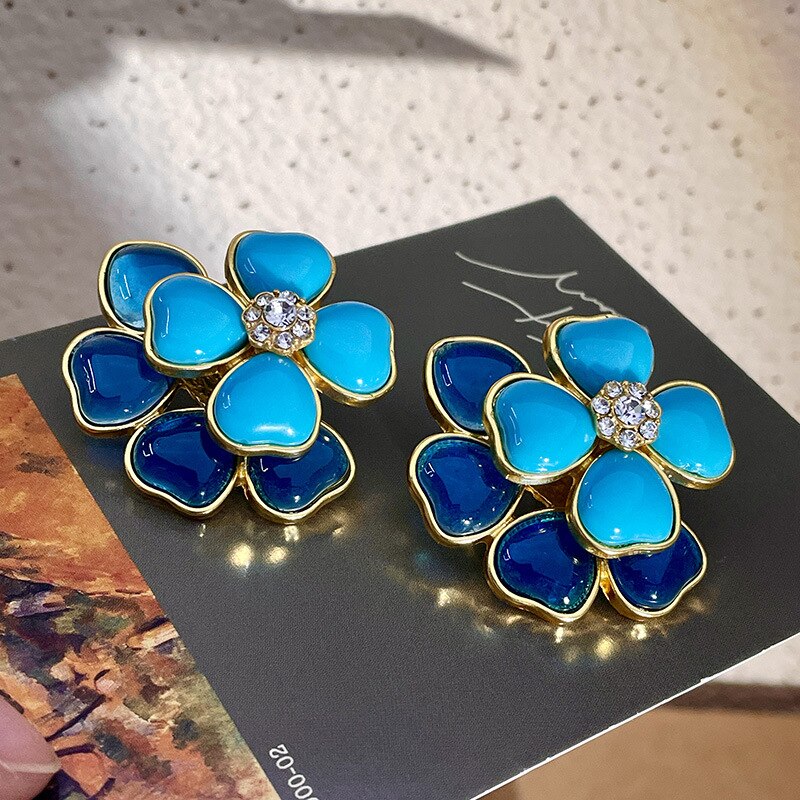 Agnesia Double Layer Flower Rhinestone Earrings