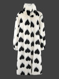 Heart-Shaped Print Faux Fur Coat