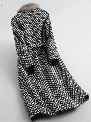 Winter Mink Fur Collar Woolen Coat