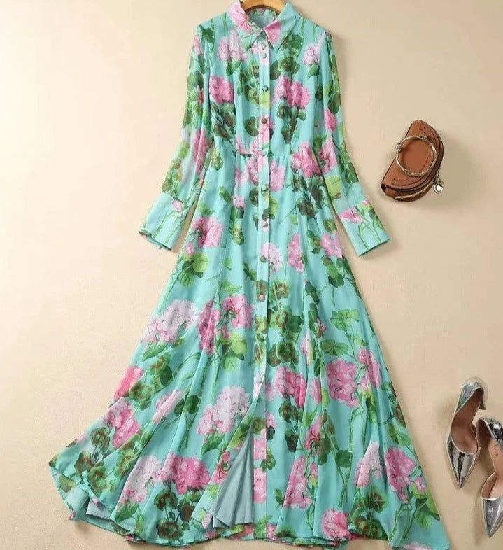 Bella Single Breasted Floral Elegant Party Dress