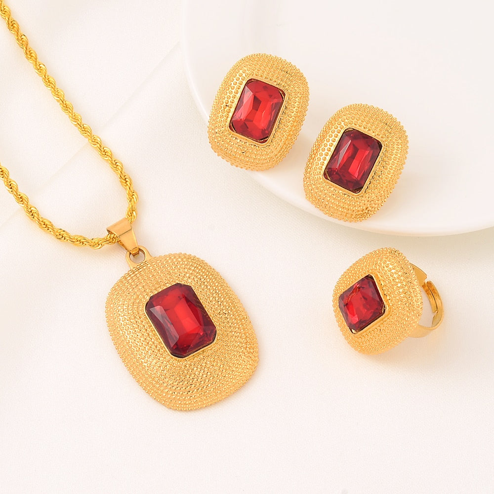 Ethiopian Red Stone Jewelry Set