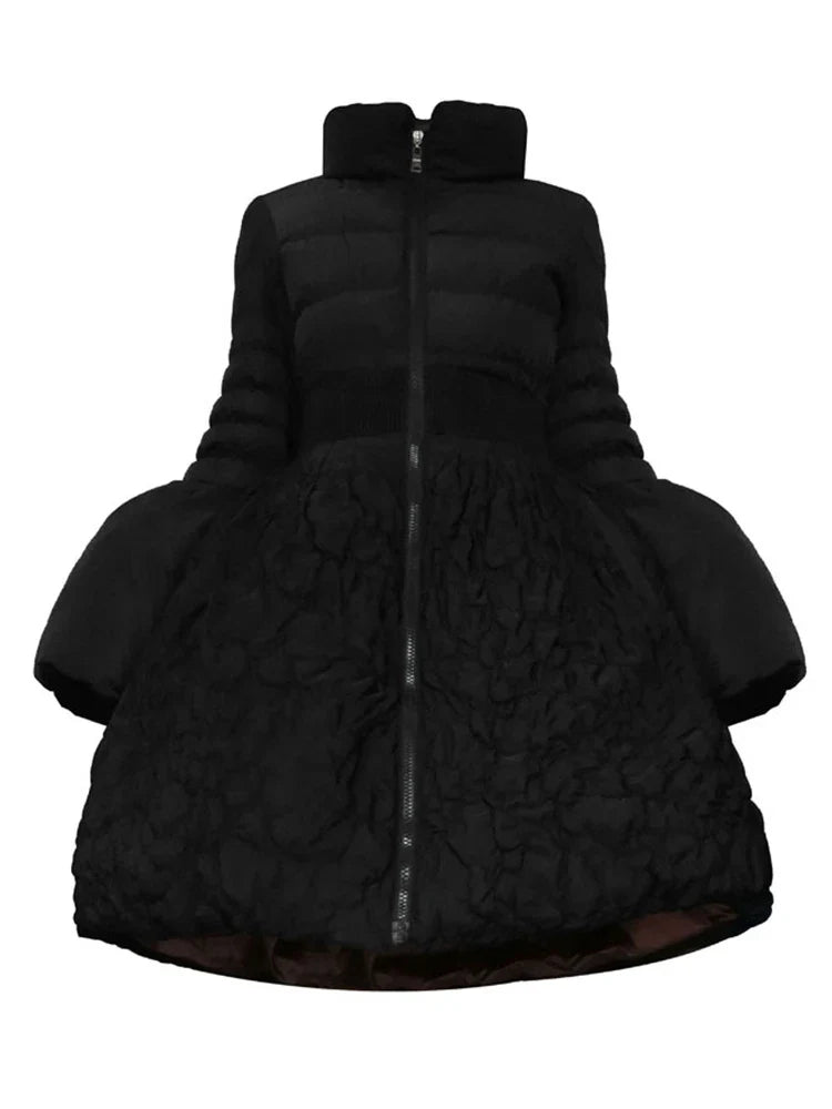 Lalie Pleated Design Down Stand Collar Coat