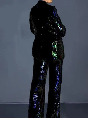 Sequin  V-neck Pant Suit