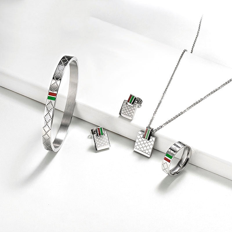 Relief Grid Stainless Steel Bangles