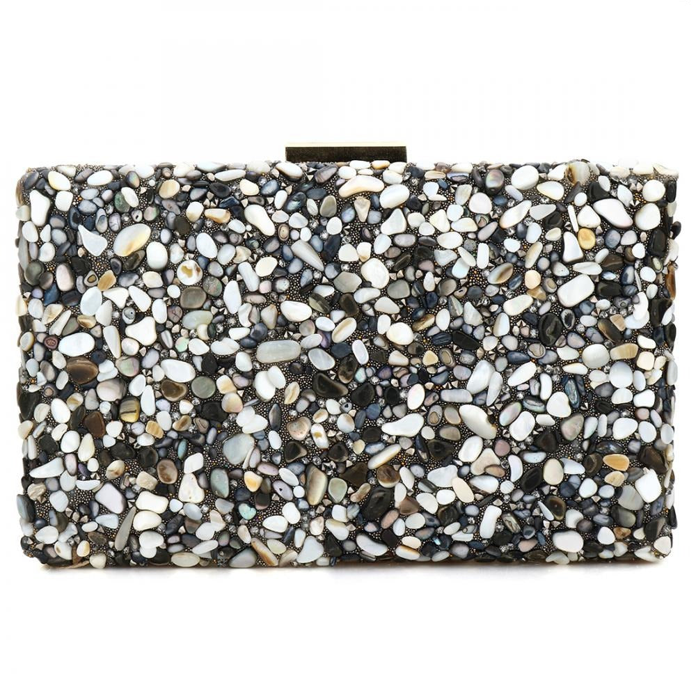 Felice Sand Pebble Hand Beaded Clutch