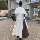 Women Color Block Trench Coat Double Breasted