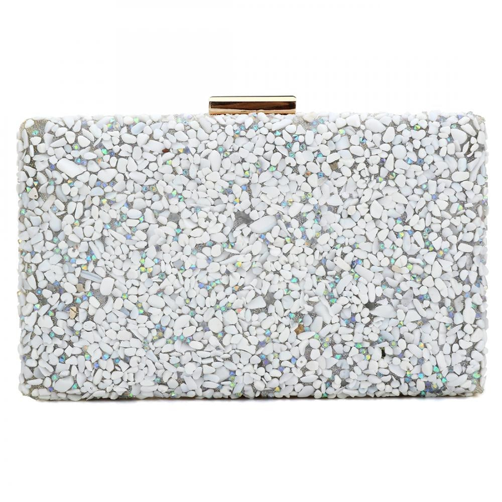 Felice Sand Pebble Hand Beaded Clutch