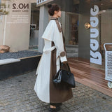 Women Color Block Trench Coat Double Breasted