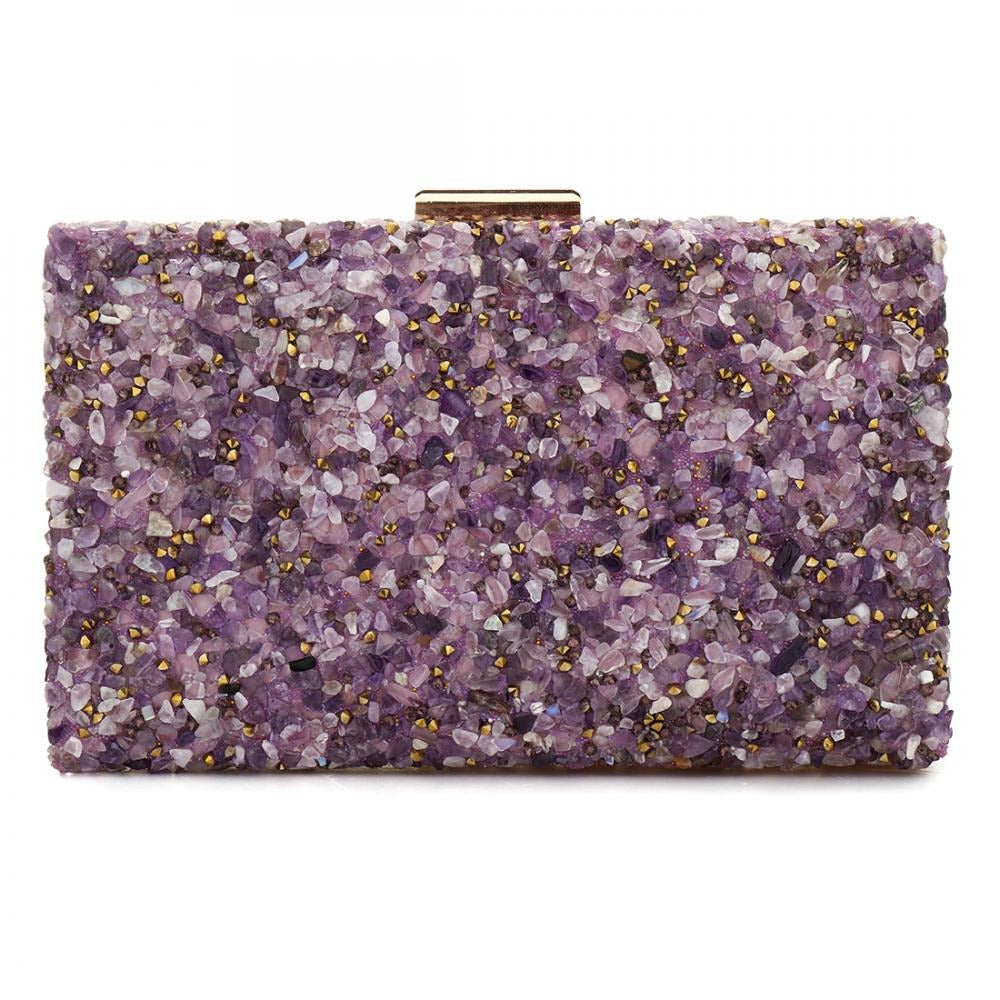 Felice Sand Pebble Hand Beaded Clutch