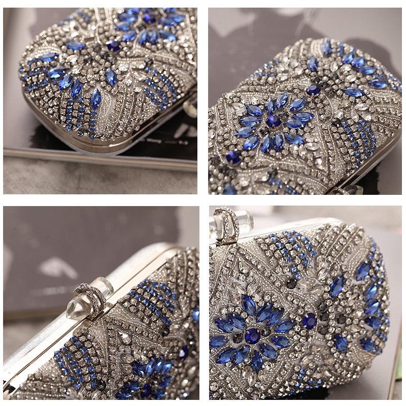 Women Clutch Party Luxury Blue Evening Bag Wedding Purse