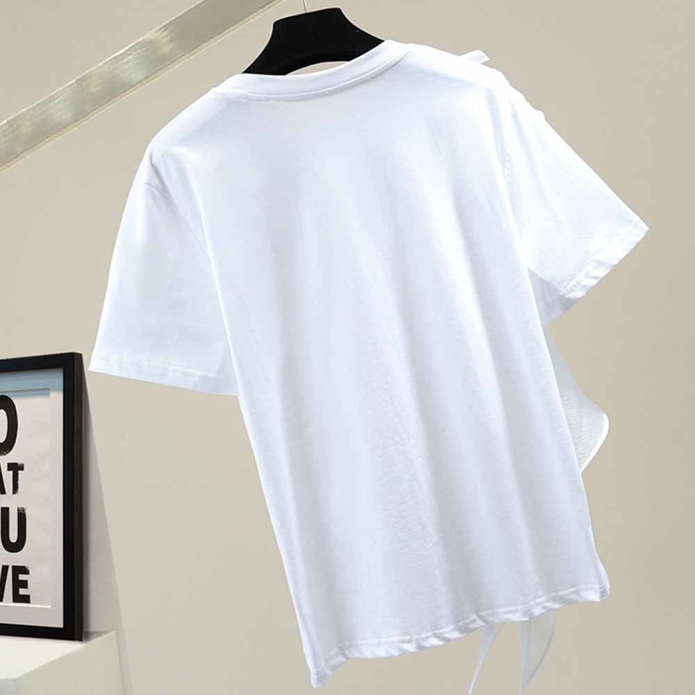 Patchwork Ruffle White Tops For Women O Neck Short