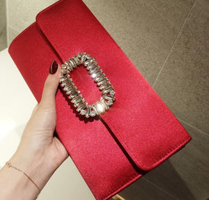 Silk Satin Purses and Handbags Luxury Square Rhinestone for Women