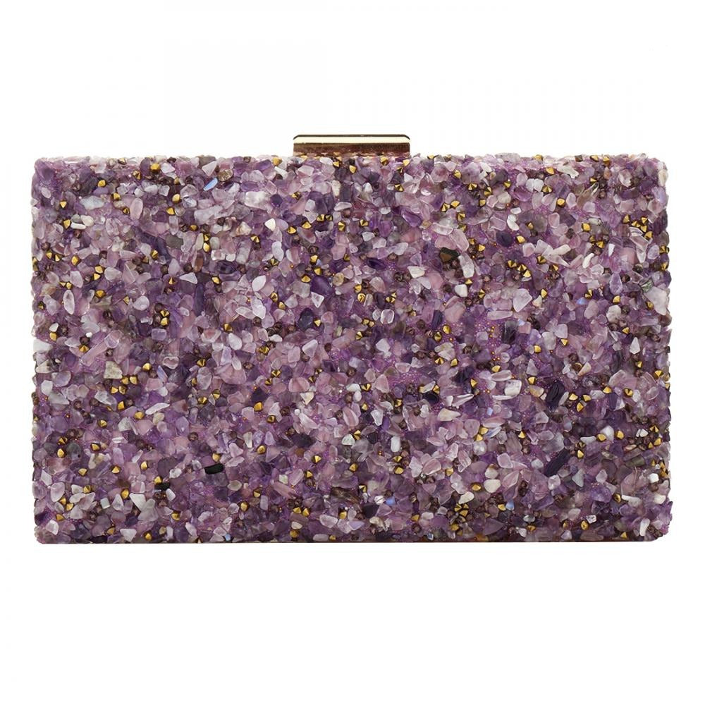 Felice Sand Pebble Hand Beaded Clutch