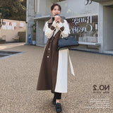 Women Color Block Trench Coat Double Breasted