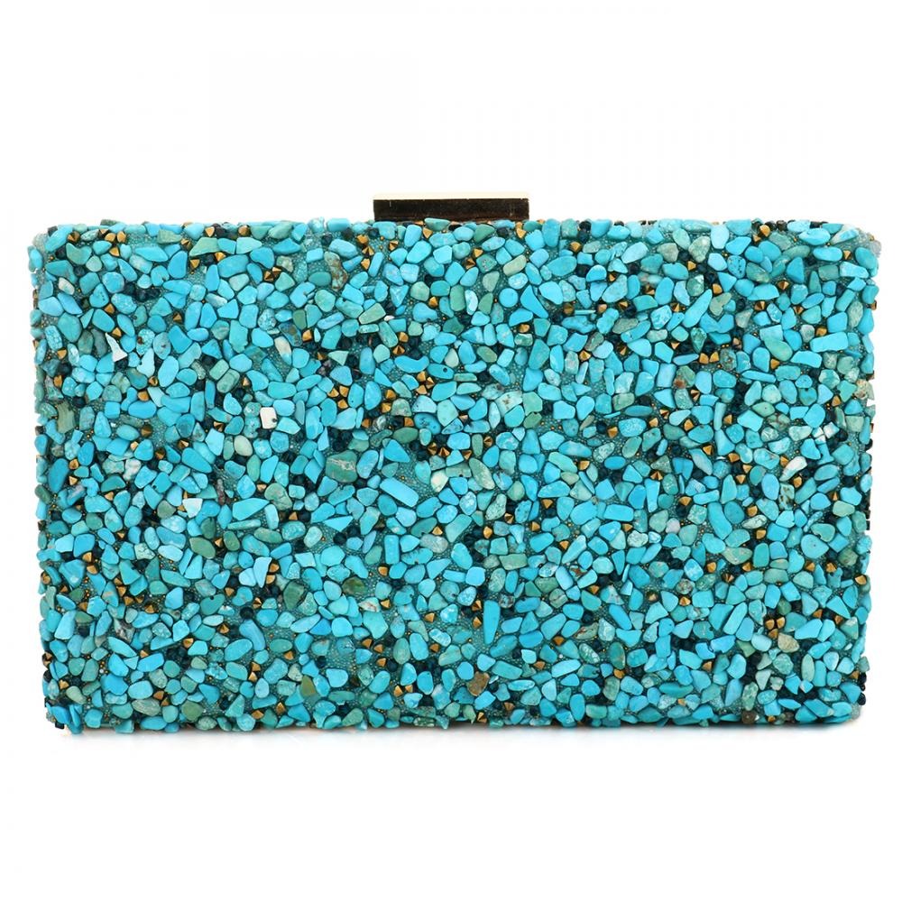 Felice Sand Pebble Hand Beaded Clutch