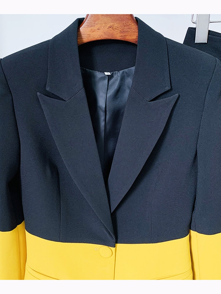Miriam Single Button Color Block Blazer Flare Pants Suit