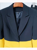 Miriam Single Button Color Block Blazer Flare Pants Suit