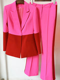 Miriam Single Button Color Block Blazer Flare Pants Suit