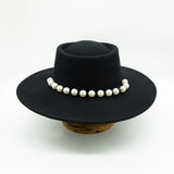 Women Black Fedora Hat Pearls Band