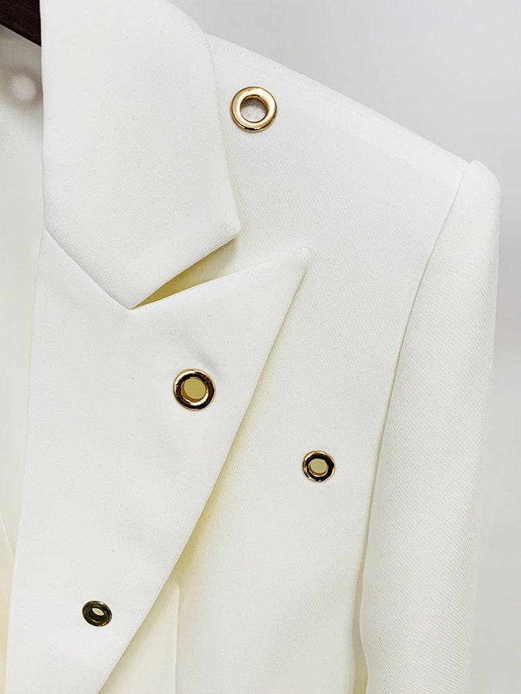 Carloti Single Button Rivet Eyelet Lapel Blazer Pants Set