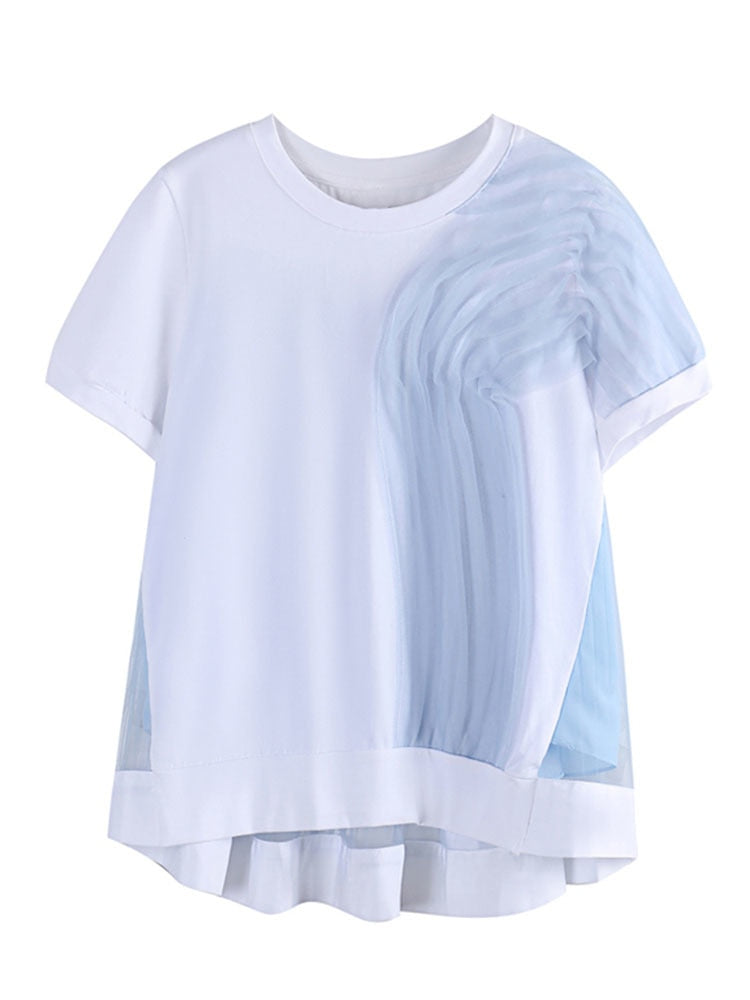 Elisa Color-block Pleated Mesh Tee