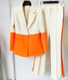 Miriam Single Button Color Block Blazer Flare Pants Suit