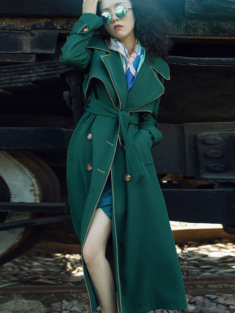 Lia Mid-length Green Trench Coat