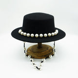 Women Black Fedora Hat Pearls Band