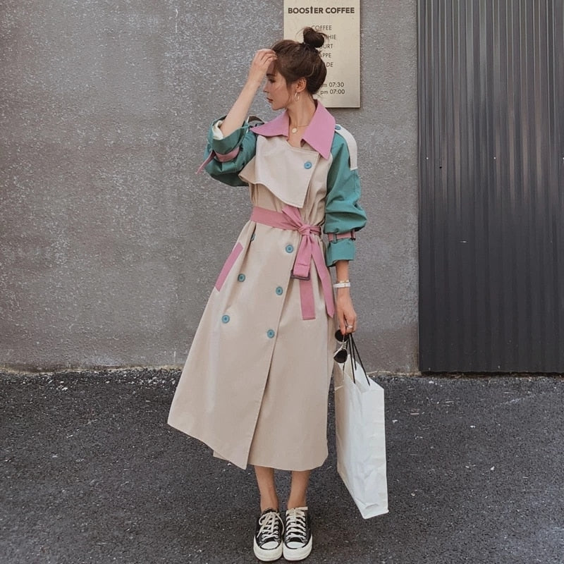 Viviana Patchwork Color Women Mid-length Trench