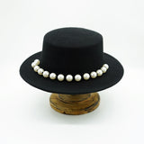 Women Black Fedora Hat Pearls Band