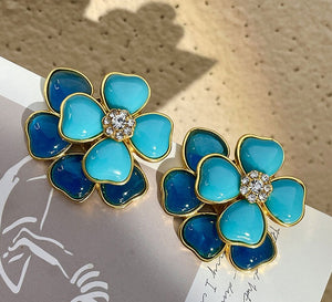 Agnesia Double Layer Flower Rhinestone Earrings
