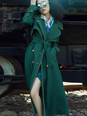Lia Mid-length Green Trench Coat