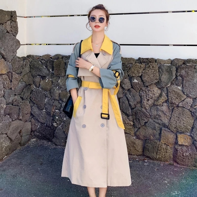 Viviana Patchwork Color Women Mid-length Trench