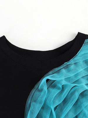Elisa Color-block Pleated Mesh Tee