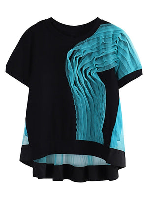 Elisa Color-block Pleated Mesh Tee