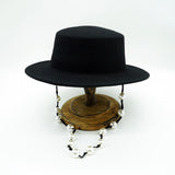 Women Black Fedora Hat Pearls Band