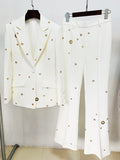 Carloti Single Button Rivet Eyelet Lapel Blazer Pants Set