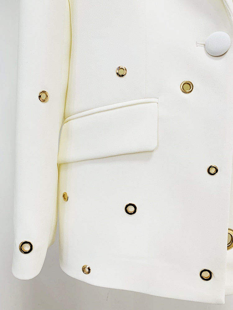 Carloti Single Button Rivet Eyelet Lapel Blazer Pants Set