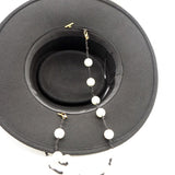 Women Black Fedora Hat Pearls Band