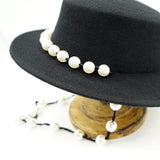 Women Black Fedora Hat Pearls Band