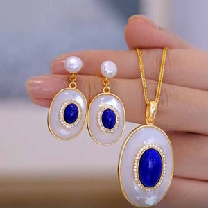 Atria Lapis Lazuli Necklace Vintage Pearl Earrings
