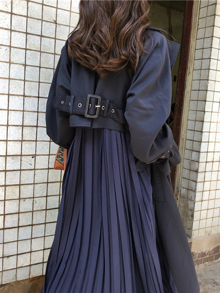 Gia Patchwork Pleated Trench Coat