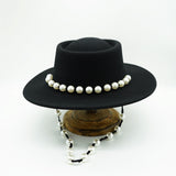 Women Black Fedora Hat Pearls Band