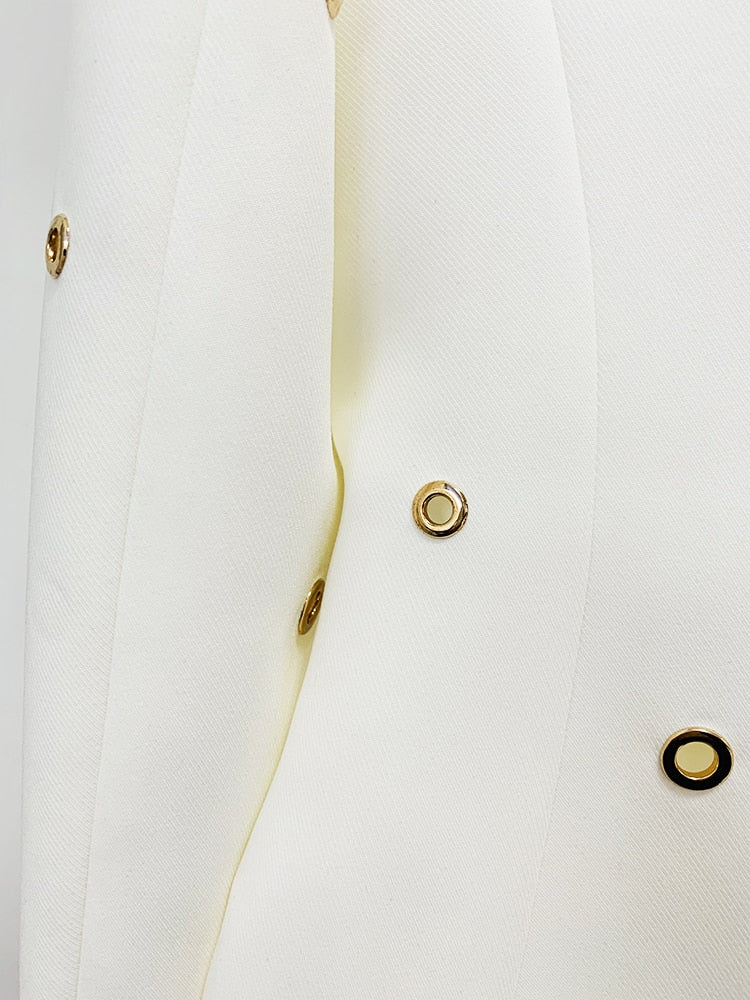 Carloti Single Button Rivet Eyelet Lapel Blazer Pants Set