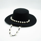 Women Black Fedora Hat Pearls Band