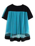 Elisa Color-block Pleated Mesh Tee