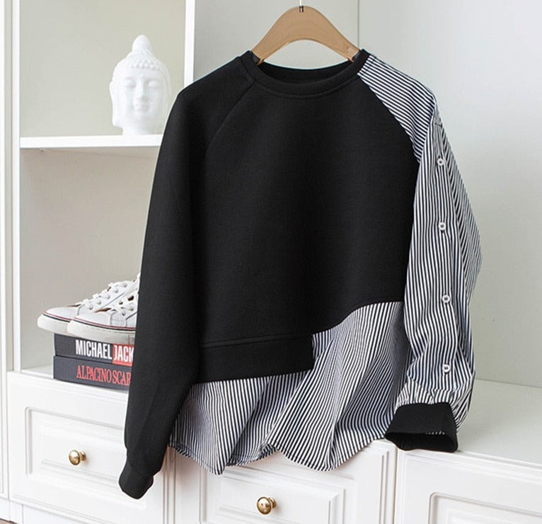Streetwear Temperament Sweater O Neck Patchwork Pullover Fashion Women Hoodies