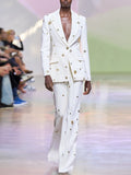 Carloti Single Button Rivet Eyelet Lapel Blazer Pants Set